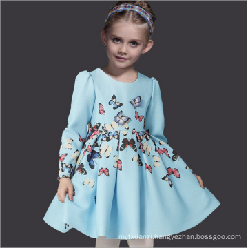 butterfly pattern dresses autumn fashion brand kids full sleeve light blue medumn cotton winter garments Guangzhou factory